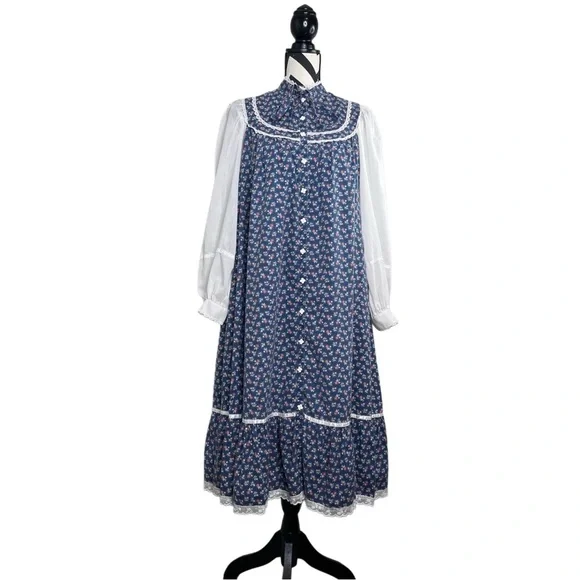 Gunne Sax Vintage 1970's Cottagecore Puff Sleeve Floral Sz 9 Midi Dress - Picture 4 of 16